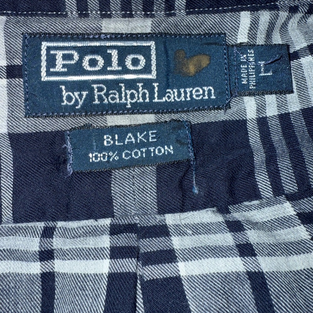 Polo Ralph Lauren Blake Shirt Large Navy Blue White Long Sleeve Plaid Button Up - Picture 8 of 10